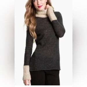 TORY BURCH Gray and Cream Angelina Turtleneck Alpaca Sweater Women’s Size XL